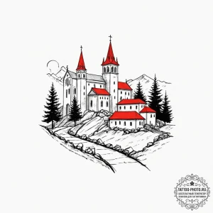 The quiet interior of a monastery., tattoo sk... - эскиз тату (№1752834480_0, 18.07.2025 10:28) — tattoo-photo.ru