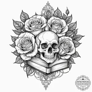 A detailed photo of a book's pages, with a si... - эскиз тату (№1752835495_0, 18.07.2025 10:44) — tattoo-photo.ru