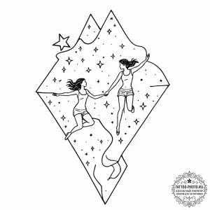Tattoo design a dreamlike scene of two figure... - эскиз тату (№1752836356_0, 18.07.2025 10:59) — tattoo-photo.ru