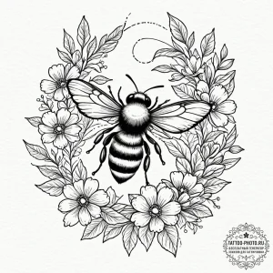 Tattoo sketch a single butterfly or bee inter... - эскиз тату (№1752836748_0, 18.07.2025 11:05) — tattoo-photo.ru