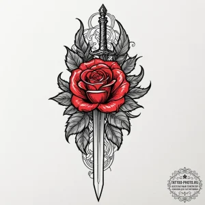 Dagger and rose, tattoo sketch design, neo tr... - эскиз тату (№1752836826_0, 18.07.2025 11:07) — tattoo-photo.ru