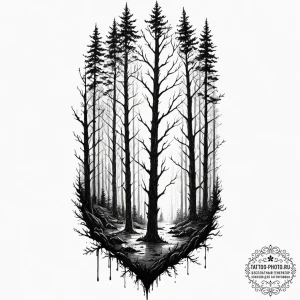 Tattoo design a forest silhouette with an eer... - эскиз тату (№1752836904_0, 18.07.2025 11:08) — tattoo-photo.ru