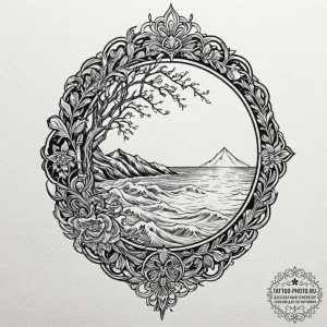 Ocean, artistic tattoo sketch, neo traditiona... - эскиз тату (№1752837062_0, 18.07.2025 11:11) — tattoo-photo.ru