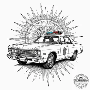 A tattoo of the "spinner" police car, detaile... - эскиз тату (№1752837218_0, 18.07.2025 11:13) — tattoo-photo.ru