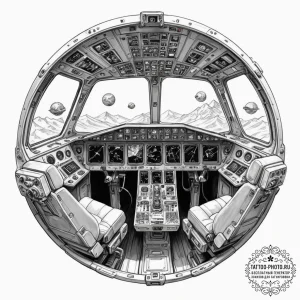 Tattoo design a detailed spaceship cockpit vi... - эскиз тату (№1752839705_0, 18.07.2025 11:55) — tattoo-photo.ru