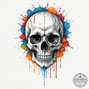 Skull, ink illustration for tattoo, watercolo... - эскиз тату (№1752843538_0, 18.07.2025 12:58) — tattoo-photo.ru