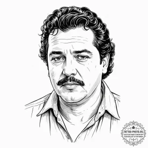 A trash polka portrait of pablo escobar from... - эскиз тату (№1752844610_0, 18.07.2025 13:16) — tattoo-photo.ru