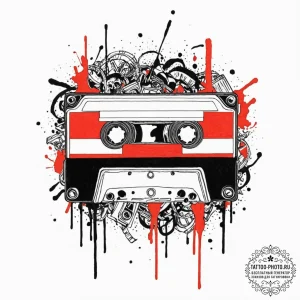 Tattoo design a cassette tape labeled 'level... - эскиз тату (№1752845440_0, 18.07.2025 13:30) — tattoo-photo.ru