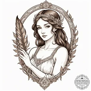 Tattoo design a virgo maiden holding a single... - эскиз тату (№1752845524_0, 18.07.2025 13:32) — tattoo-photo.ru
