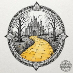 A watercolor sketch of the yellow brick road... - эскиз тату (№1752848116_0, 18.07.2025 14:15) — tattoo-photo.ru