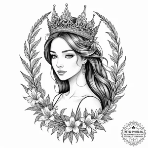 Tattoo design a virgo maiden with a crown of... - эскиз тату (№1752848963_0, 18.07.2025 14:29) — tattoo-photo.ru