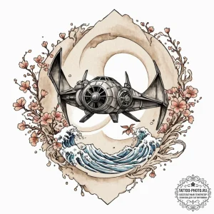 38. watercolor splash art of a tie fighter ex... - эскиз тату (№1752850575_0, 18.07.2025 14:56) — tattoo-photo.ru