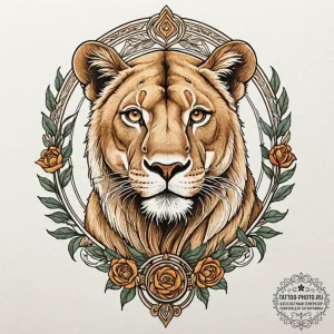 Lioness, tattoo drawing outline, neo traditio... - эскиз тату (№1752850832_0, 18.07.2025 15:00) — tattoo-photo.ru