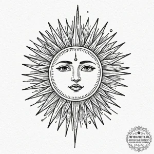 Tattoo sketch: dazhbog depicted as a radiant... - эскиз тату (№1752851085_0, 18.07.2025 15:04) — tattoo-photo.ru