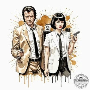 A linework tattoo of the iconic pulp fiction... - эскиз тату (№1752852781_0, 18.07.2025 15:33) — tattoo-photo.ru