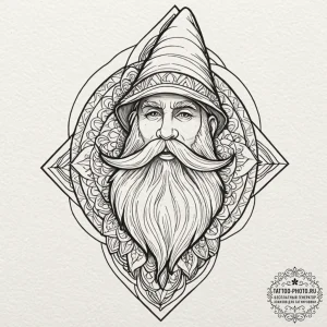 A neo-traditional tattoo of a gnome, with a l... - эскиз тату (№1752855409_0, 18.07.2025 16:16) — tattoo-photo.ru