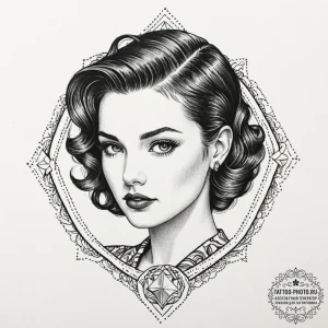 Neo-traditional portrait of rachael, with her... - эскиз тату (№1752855577_0, 18.07.2025 16:19) — tattoo-photo.ru
