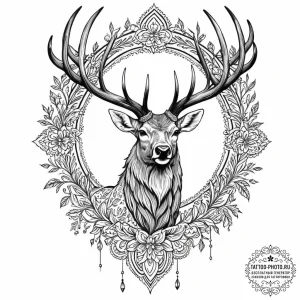 Elk, tattoo flash sheet design, on a clean wh... - эскиз тату (№1752856766_0, 18.07.2025 16:39) — tattoo-photo.ru
