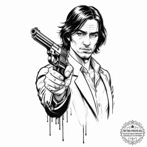 A neo-traditional portrait of anton chigurh w... - эскиз тату (№1752861306_0, 18.07.2025 17:55) — tattoo-photo.ru