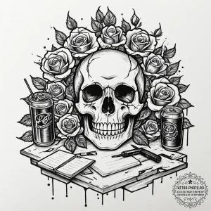 Tattoo sketch a gaming desk with a messy but... - эскиз тату (№1752861902_0, 18.07.2025 18:05) — tattoo-photo.ru
