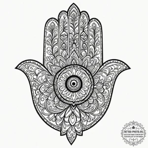 Hamsa, ink illustration for tattoo, realistic... - эскиз тату (№1752862854_0, 18.07.2025 18:20) — tattoo-photo.ru
