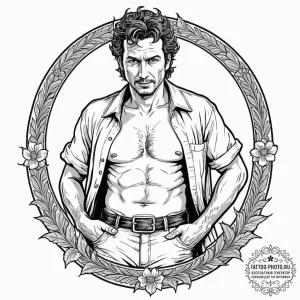 A sketch of dr. ian malcolm, with his iconic... - эскиз тату (№1752863193_0, 18.07.2025 18:26) — tattoo-photo.ru
