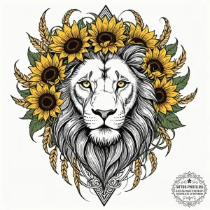 Tattoo sketch a leo lion's face adorned with... - эскиз тату (№1752863447_0, 18.07.2025 18:30) — tattoo-photo.ru