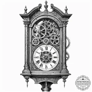 The detailed interior of a classic grandfathe... - эскиз тату (№1752863705_0, 18.07.2025 18:35) — tattoo-photo.ru
