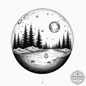 Tattoo design a floating bubble with a tiny,... - эскиз тату (№1752865563_0, 18.07.2025 19:06) — tattoo-photo.ru