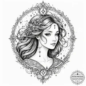 Tattoo design a virgo constellation, with sta... - эскиз тату (№1752865735_0, 18.07.2025 19:08) — tattoo-photo.ru