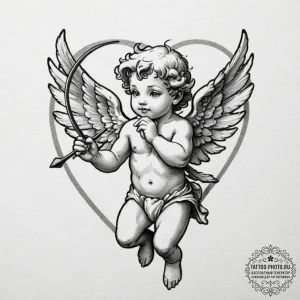 Cupid, concept art for tattoo, on a clean whi... - эскиз тату (№1752867182_0, 18.07.2025 19:33) — tattoo-photo.ru