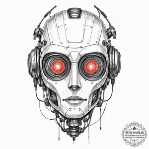 Tattoo sketch a robot's eye with a red glow a... - эскиз тату (№1752867437_0, 18.07.2025 19:37) — tattoo-photo.ru