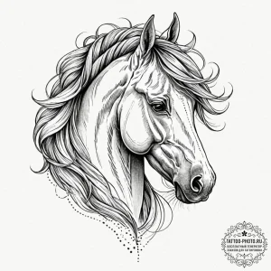Tattoo sketch a horse's head, graceful and po... - эскиз тату (№1752868557_0, 18.07.2025 19:55) — tattoo-photo.ru