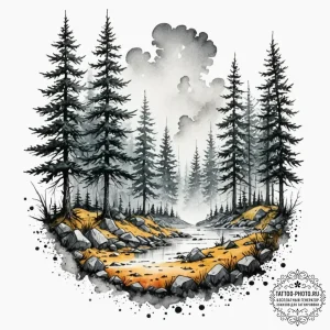 Tattoo sketch an ethereal mist rising from a... - эскиз тату (№1752868982_0, 18.07.2025 20:03) — tattoo-photo.ru