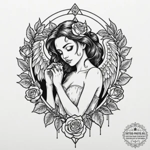 Angel of death, tattoo drawing outline, on a... - эскиз тату (№1752869408_0, 18.07.2025 20:10) — tattoo-photo.ru