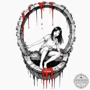 A watercolor sketch of the creepy girl from t... - эскиз тату (№1752871615_0, 18.07.2025 20:46) — tattoo-photo.ru