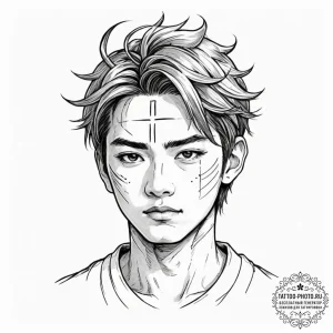 A sketch of itadori yuji with sukuna's markin... - эскиз тату (№1752871873_0, 18.07.2025 20:51) — tattoo-photo.ru