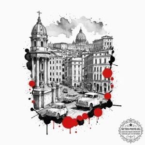 A watercolor sketch of the city of rome from... - эскиз тату (№1752871958_0, 18.07.2025 20:52) — tattoo-photo.ru