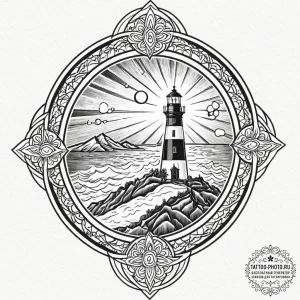 The view from a lighthouse lantern room on a... - эскиз тату (№1752872043_0, 18.07.2025 20:54) — tattoo-photo.ru