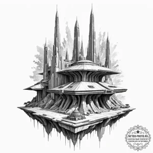 Watercolor design of the jedi temple on corus... - эскиз тату (№1752872127_0, 18.07.2025 20:55) — tattoo-photo.ru