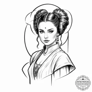 Linework design of padmé amidala, strong and... - эскиз тату (№1752872554_0, 18.07.2025 21:02) — tattoo-photo.ru