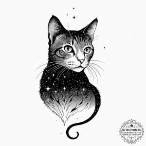 Tattoo design a silhouette of a cat, with a c... - эскиз тату (№1752873823_0, 18.07.2025 21:23) — tattoo-photo.ru