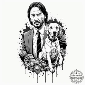 A graphic novel style portrait of john wick,... - эскиз тату (№1752876490_0, 18.07.2025 22:08) — tattoo-photo.ru
