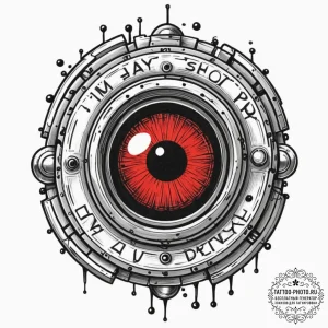 A dotwork tattoo of hal 9000's red eye, with... - эскиз тату (№1752876575_0, 18.07.2025 22:09) — tattoo-photo.ru