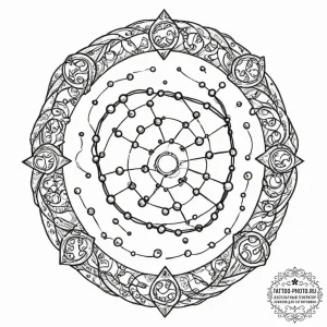 Tattoo design a zodiac glyph composed of micr... - эскиз тату (№1752877158_0, 18.07.2025 22:19) — tattoo-photo.ru