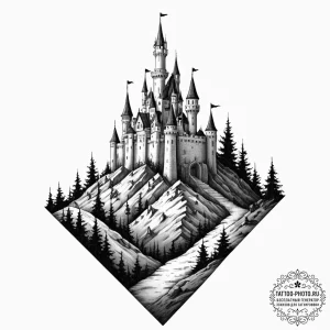 Tattoo sketch a pixelated castle silhouette o... - эскиз тату (№1752877325_0, 18.07.2025 22:22) — tattoo-photo.ru