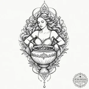 Tattoo sketch aquarius's water pouring from a... - эскиз тату (№1752877407_0, 18.07.2025 22:23) — tattoo-photo.ru