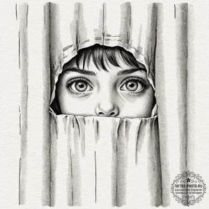 A close-up of a child's face peeking from beh... - эскиз тату (№1752877992_0, 18.07.2025 22:33) — tattoo-photo.ru