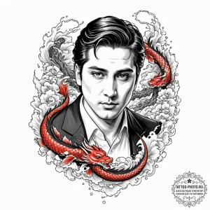A neo-traditional portrait of a young michael... - эскиз тату (№1752878494_0, 18.07.2025 22:41) — tattoo-photo.ru