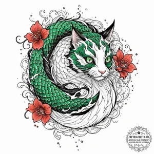 A close-up of a cat's vibrant green eye., tat... - эскиз тату (№1752879078_0, 18.07.2025 22:51) — tattoo-photo.ru